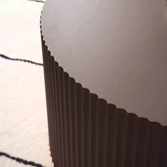 Artisanal Round MDF Coffee Table with Handcrafted Relief and Stunning Painting Finish, Brown