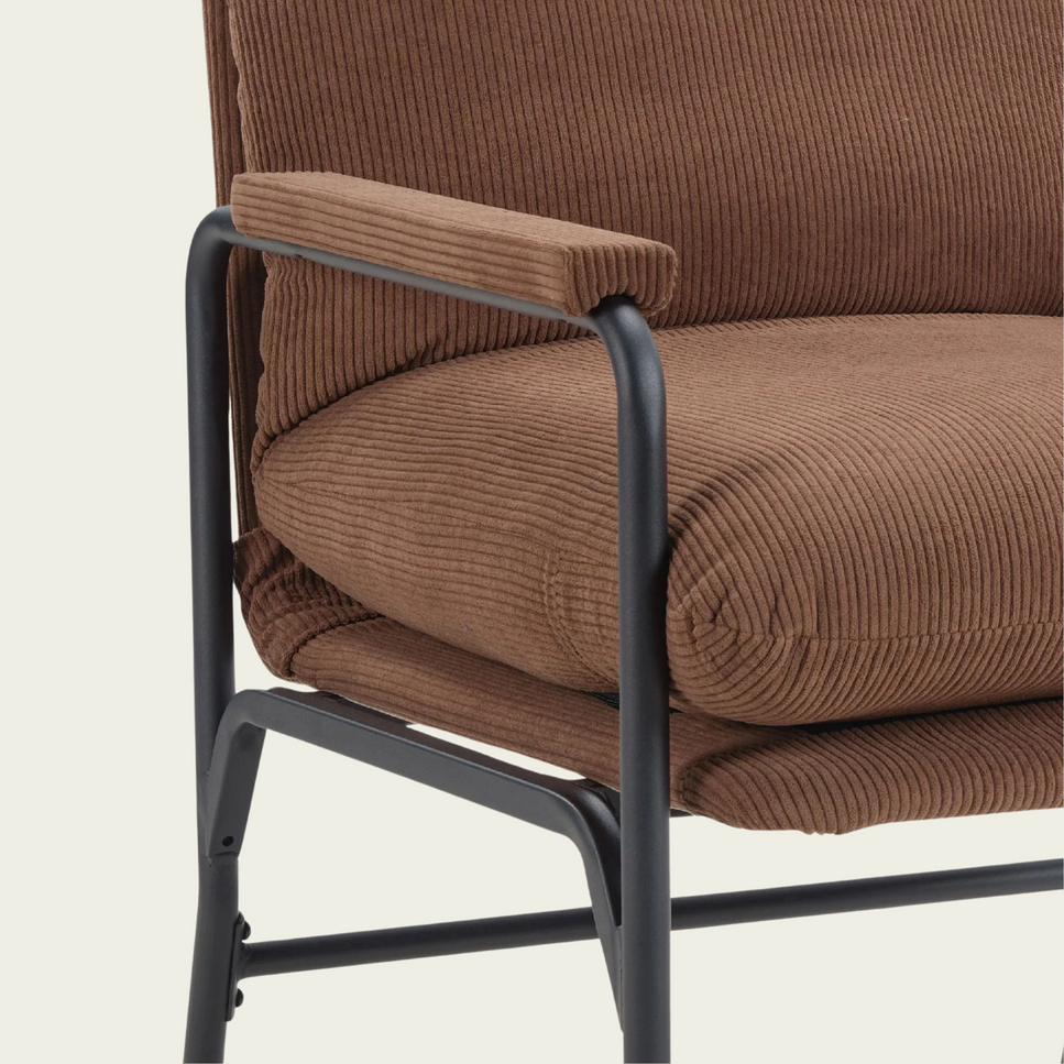 Modern Accent Chair, Reclining Chair with Adjustable Backrest, Corduroy Chair with Metal Frame, Reading Chair, Comfy Lounge Chair for Living Room, Bedroom, Office, Brown