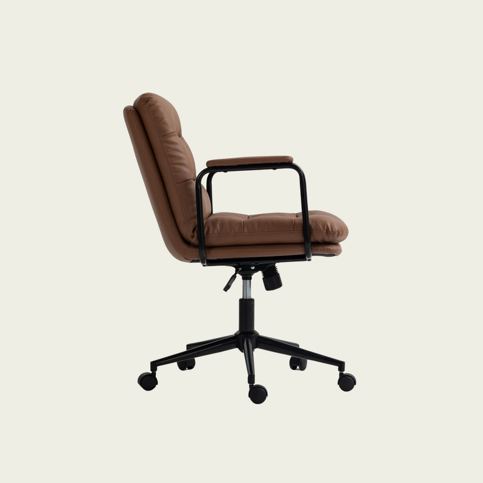 Office Chair,Mid Back Home Office Desk Task Chair with Wheels and Arms Ergonomic PU Leather Computer Rolling Swivel Chair with Padded Armrest,The back of the chair can recline 40° (Brown)