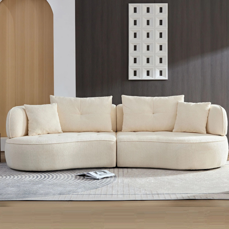 WKS7W White, 4-seat modular sofa, durable fabric, solid wood frame, high density sponge cushion, 4 pillows