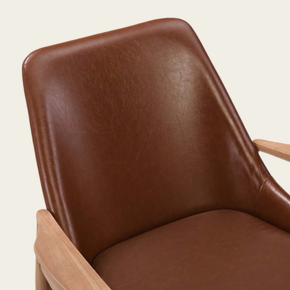 U-Can PU Leather Accent Chair Set of 2, Mid-Century Modern Armchair with Solid Wood Frame, Reading Leisure Chair with High Back for Living Room