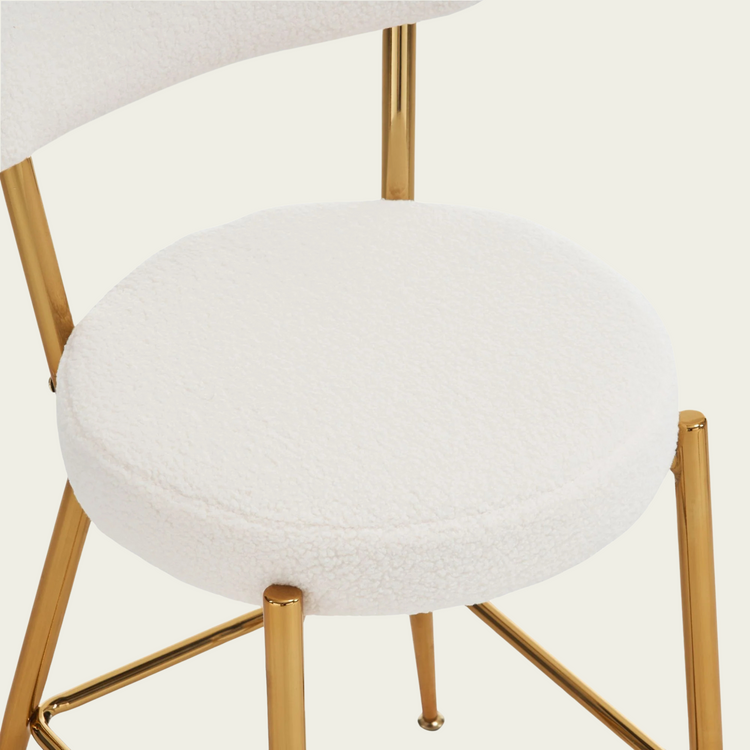 Set of 2 modern teddy fabric upholstered bar stools - Metal base high stool - Suitable for kitchen, dining and living room - Beige - Stylish and comfortable island seating