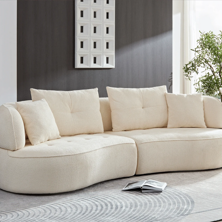 WKS7W White, 4-seat modular sofa, durable fabric, solid wood frame, high density sponge cushion, 4 pillows