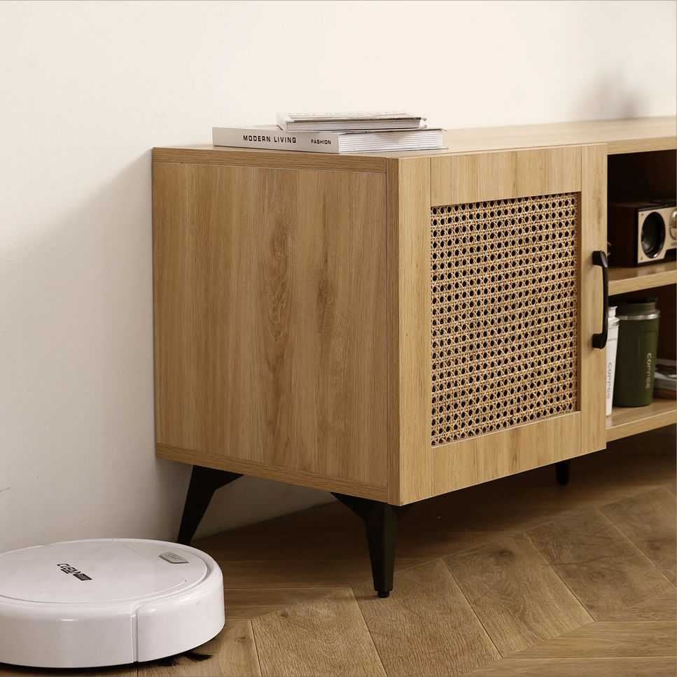 Oak TV Rattan Storage Cabinet Net - Perfect for Family Entertainment Room 51.2inch