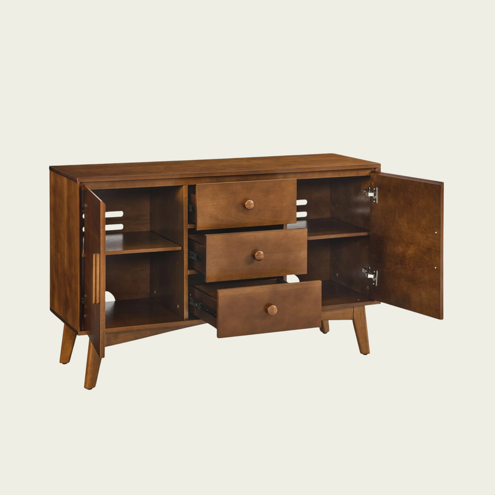 47.3" Mid Century Modern Sideboard Buffet Cabinet with Storage, Storage Cabinet with 2 Doors and 3 Drawers for Kitchen Dining Living Room Bedroom, Accent Console Table, Walnut