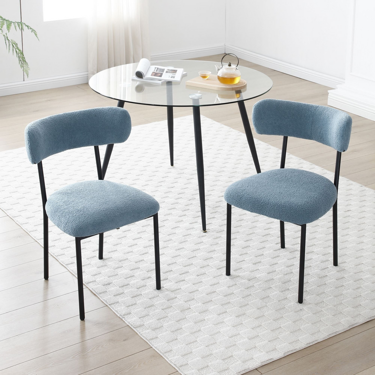 Dining Chairs Set of 2,Round Upholstered Sherpa Fabric Dining Room Chairs with Curved Backrest,Mid-Century Modern Accent Chairs with Black Metal Legs for Dining Room,Living Room,Kitchen