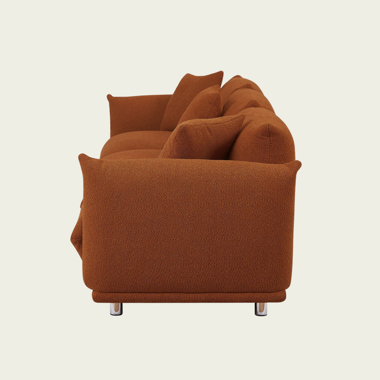 Originality Shapes Curry Lambswool Sherpa 4 Seater Sofa With Metal Legs, Solid Wood Frame Couch with 3 Pillows, Linear and Modular Version Design, Possibility Combined Armchair Current Style