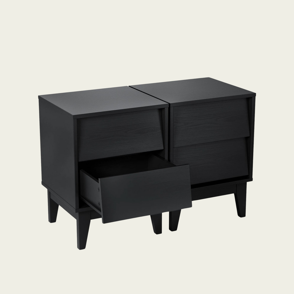 2 Set Nightstands Features Vintage-style and Bevel Design, Made of MDF, Mid Century Modern Nightstand, Night Stand for Bedroom