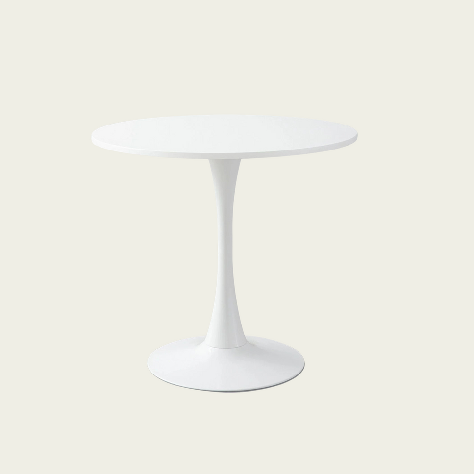 White Round Table, Modern Dining Table, MDF Top and Steel Base Tulip Round Kitchen Table, Mid Century Coffee Table for Living Room 24 Inch