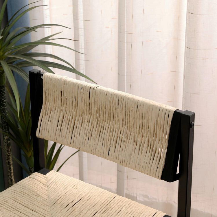 Creamy White Paper Rope Woven Bar Stools Set of 2 Hand Weave Counter Stool with footrest for Kitchen Island, Dining Room (Creamy White)