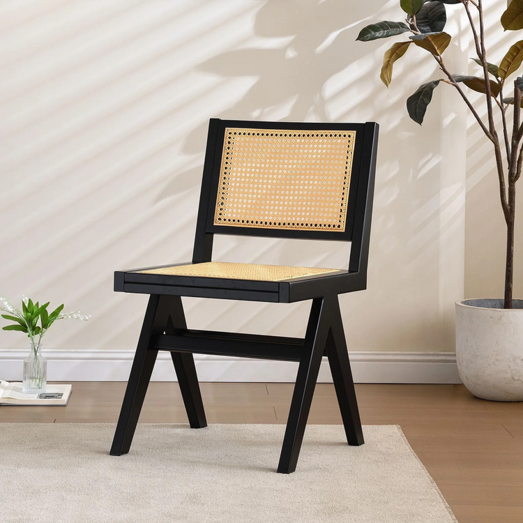 vintage black wood chair | rattan seat and back cushion22