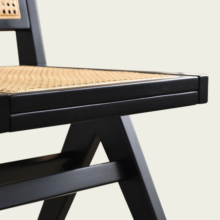 vintage black wood chair | rattan seat and back cushion 33