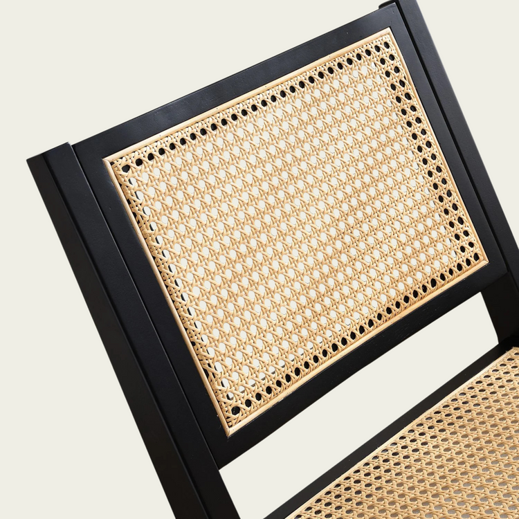 vintage black wood chair | rattan seat and back cushion 44