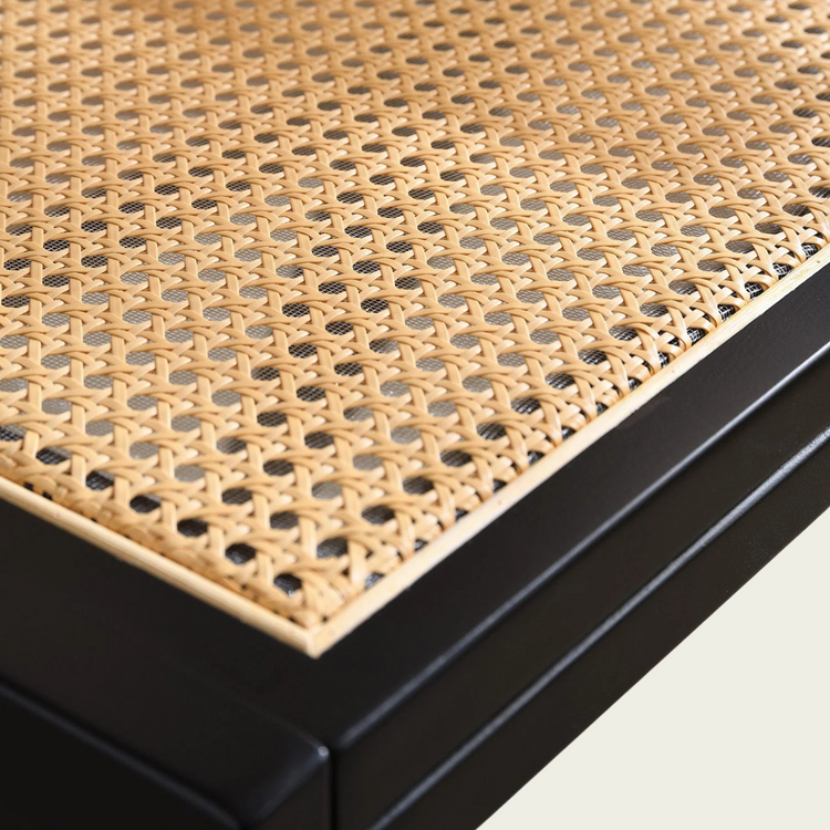 vintage black wood chair | rattan seat and back cushion 66