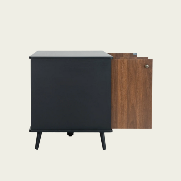 Cat Litter Box Furniture with Hidden Plug, 3 Doors Storage Bench  Black and Walnut