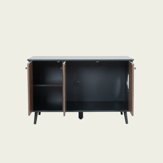 Cat Litter Box Furniture with Hidden Plug, 3 Doors Storage Bench  Black and Walnut