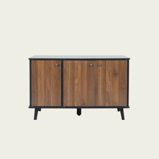 Cat Litter Box Furniture with Hidden Plug, 3 Doors Storage Bench  Black and Walnut