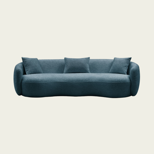 Modern Curved Sofa, Boucle Fabric Couch for Bedroom, Office, Apartment Blue