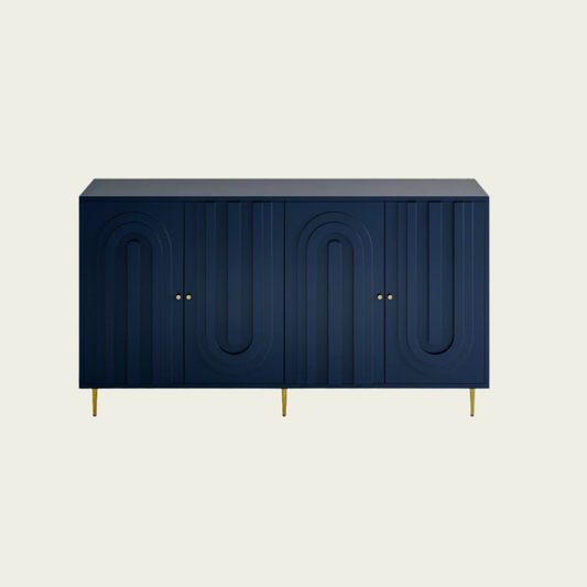 4 Door Blue Lacquered Wooden Storage Cabinet - Buffet Sideboard