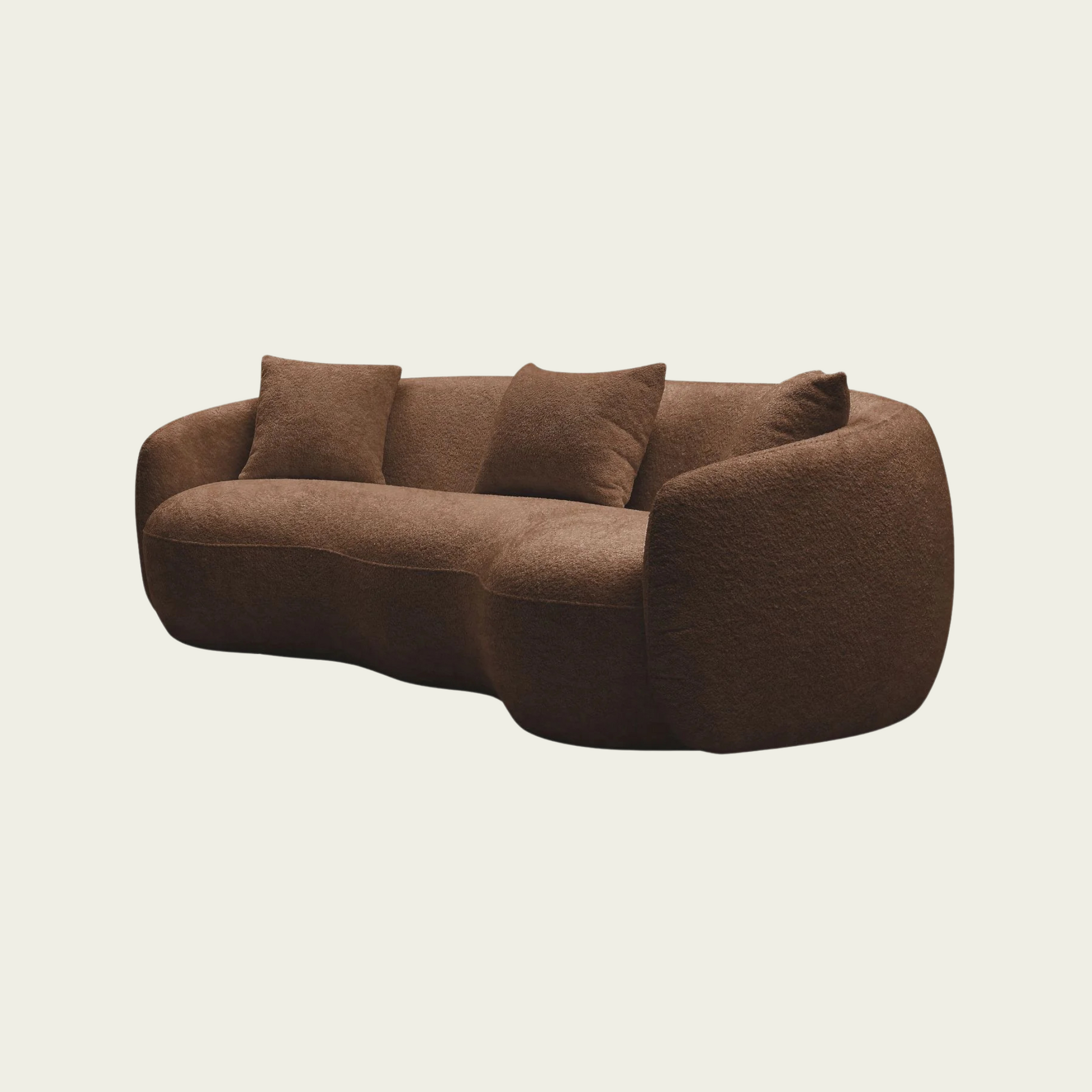 Mid Century Modern Curved Living Room Sofa, Boucle Fabric Couch for Bedroom, Office, Apartment, Brown
