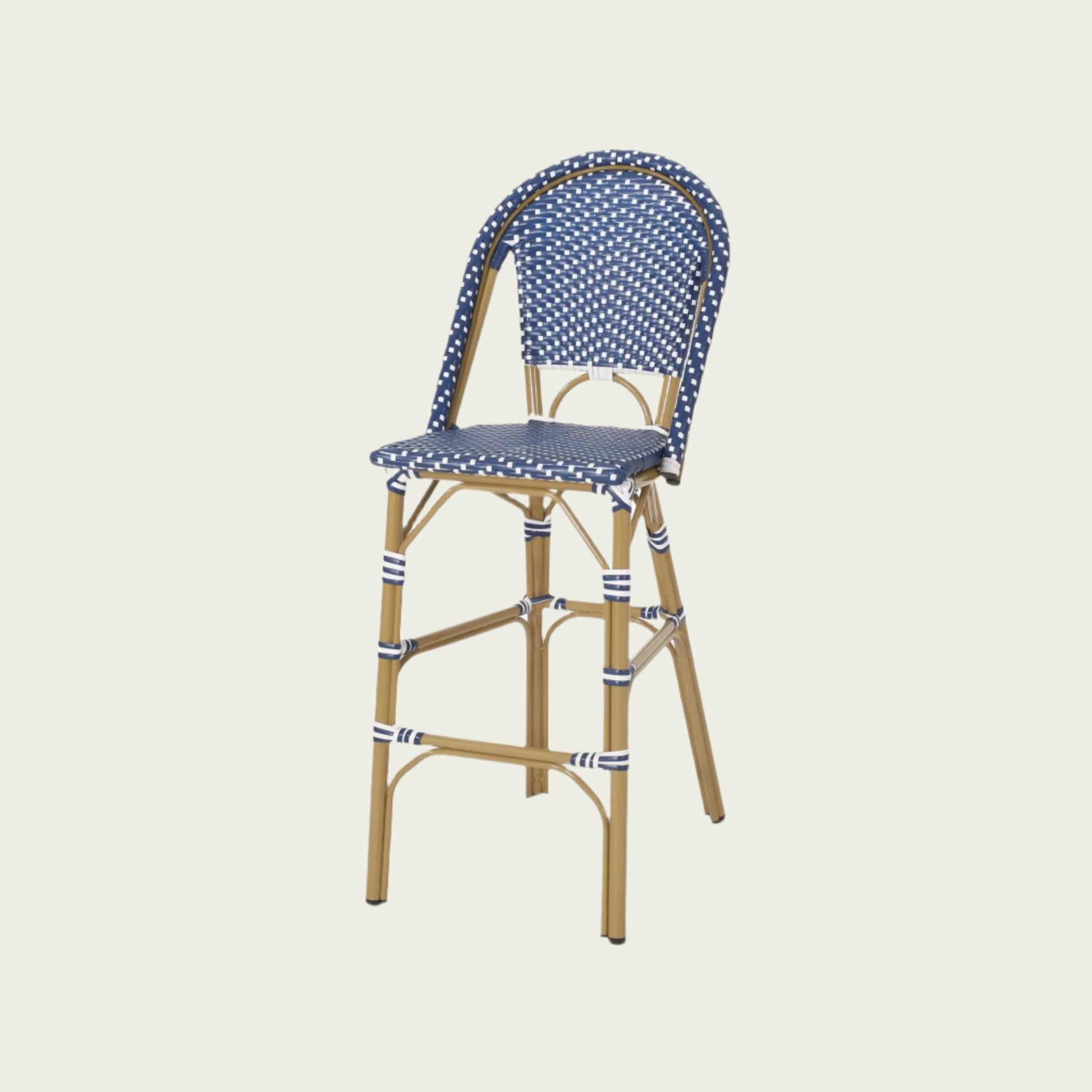 29.5" Outdoor Rattan French Barstool| Dark Teal and White| Aluminum Frame & Bamboo Finish (set of 2)