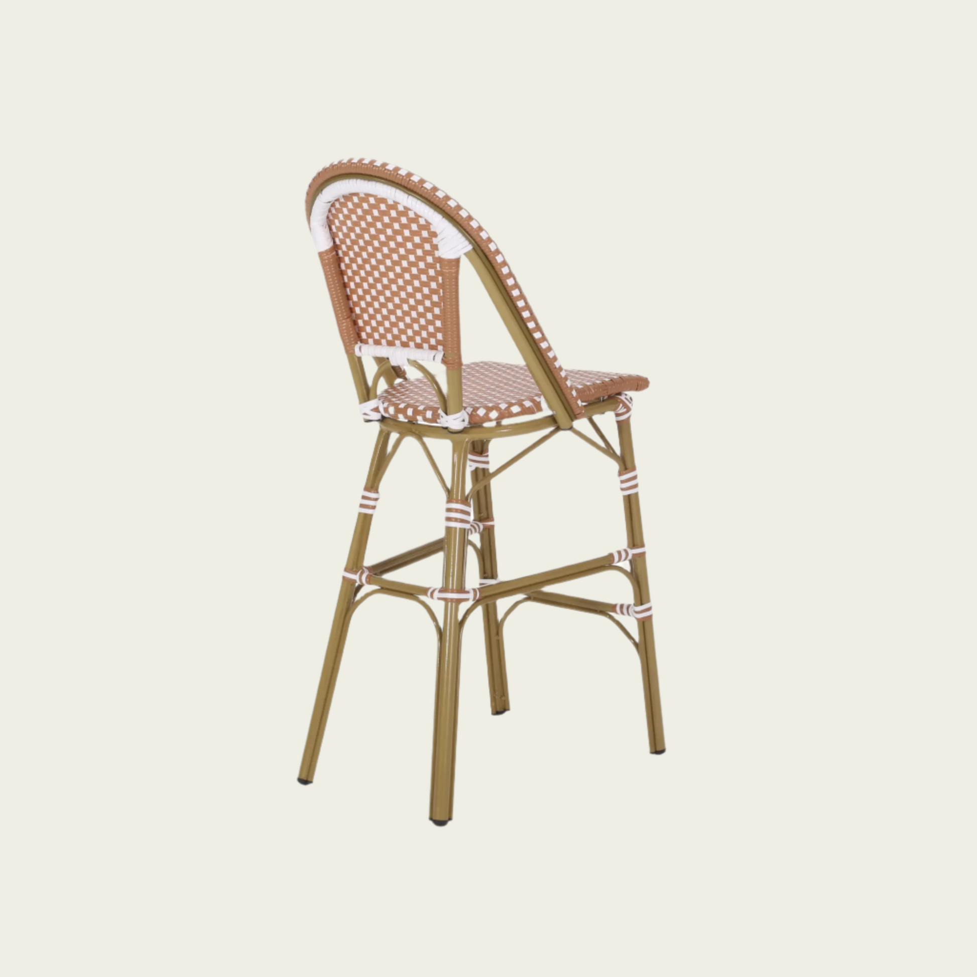 29.5" Outdoor Rattan French Barstool| Pink and White| Aluminum Frame & Bamboo Finish (set of 2)