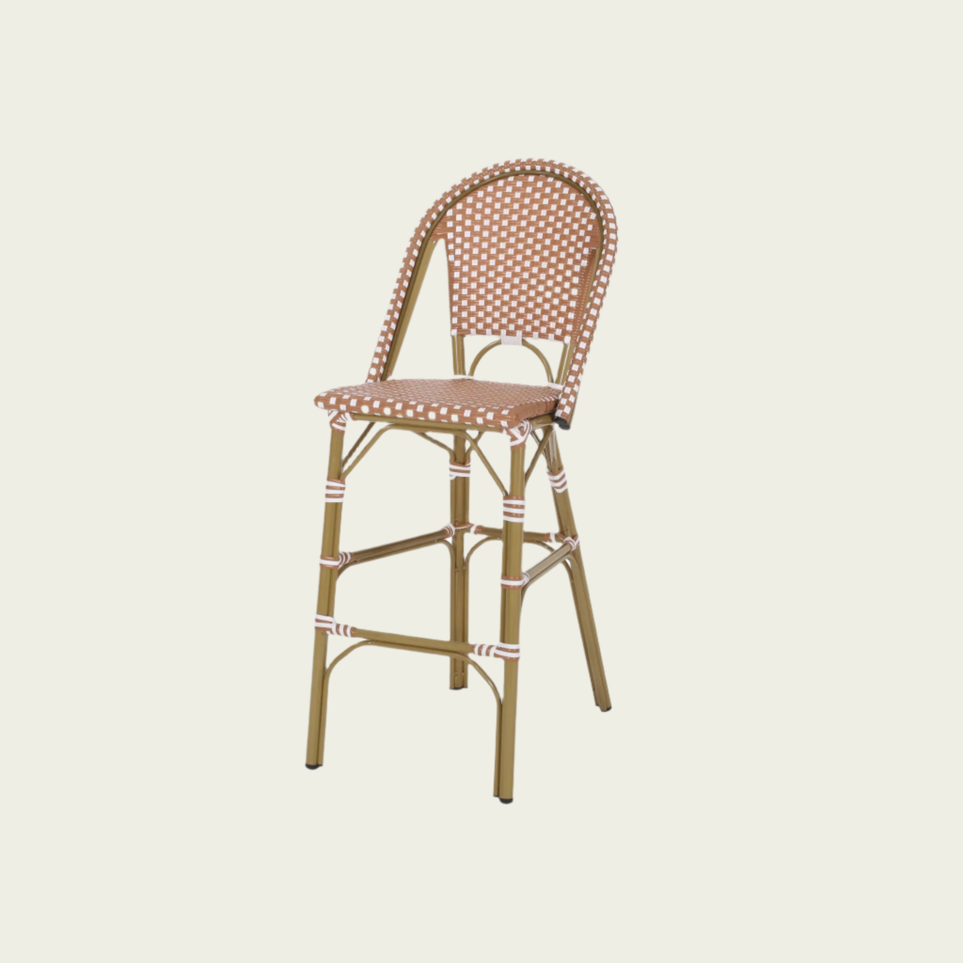 29.5" Outdoor Rattan French Barstool| Pink and White| Aluminum Frame & Bamboo Finish (set of 2)