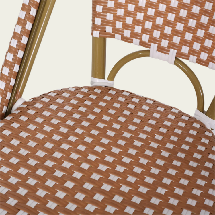 29.5" Outdoor Rattan French Barstool| Pink and White| Aluminum Frame & Bamboo Finish (set of 2)
