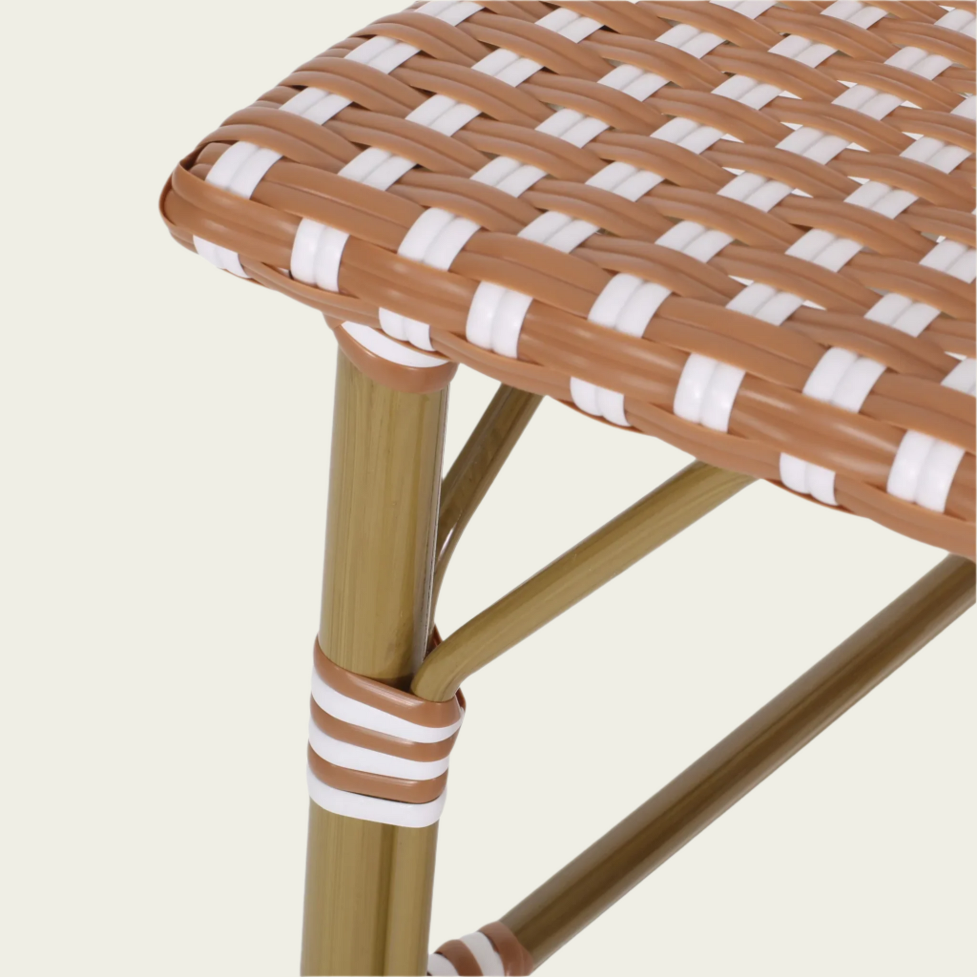 29.5" Outdoor Rattan French Barstool| Pink and White| Aluminum Frame & Bamboo Finish (set of 2)