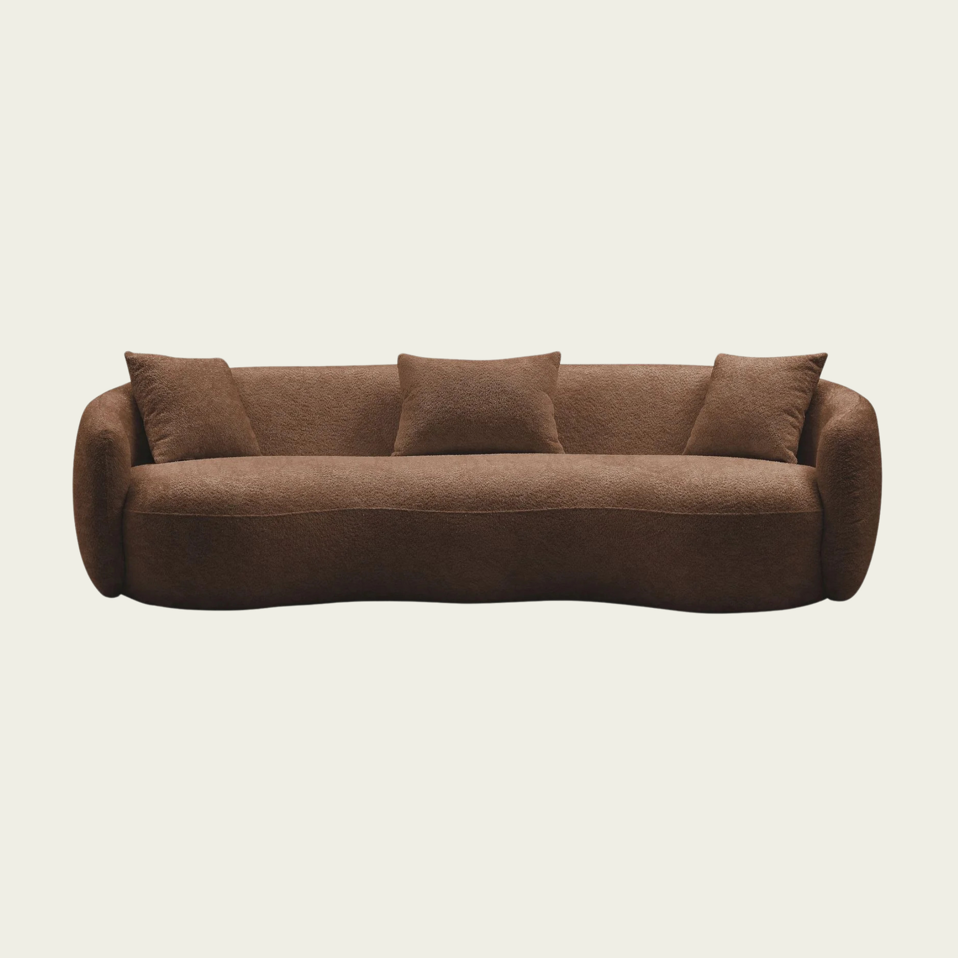 Mid Century Modern Curved Living Room Sofa, Boucle Fabric Couch for Bedroom, Office, Apartment, Brown