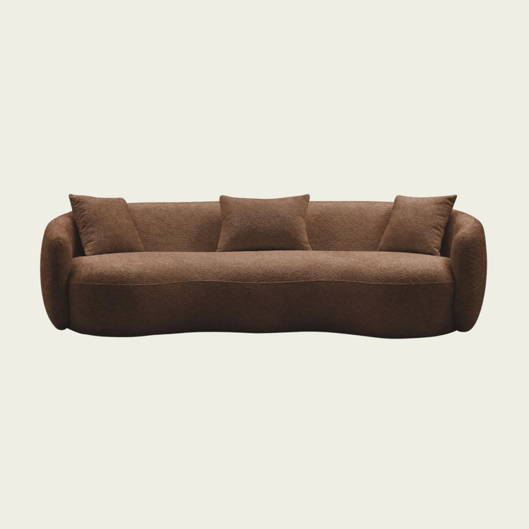 Mid Century Modern Curved Living Room Sofa, Boucle Fabric Couch for Bedroom, Office, Apartment, Brown