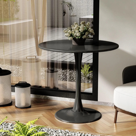 Black Round Table, Modern Dining Table, MDF Top and Steel Base Tulip Round Kitchen Table, Mid Century Coffee Table for Living Room 24 Inch, Xmas Christmas Gift