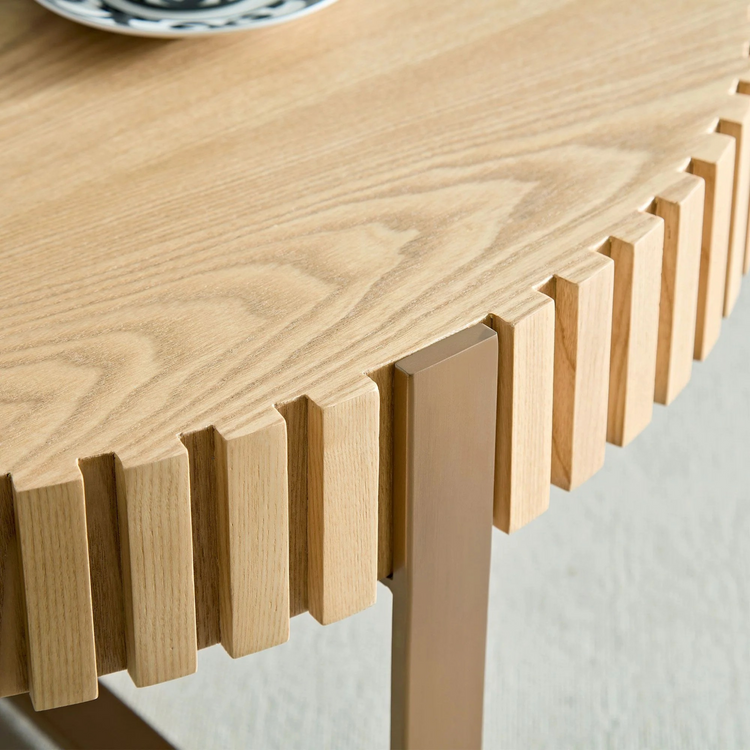 31.29" Retro Splicing Coffee Table | Natural Fir Wood Top with Matte Gold Cross Metal Base