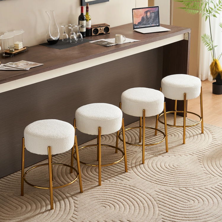 24" Tall, Round Bar Stools, Set of 2 - Contemporary upholstered dining stools for kitchens, coffee shops and bar stores - Includes sturdy hardware support legs