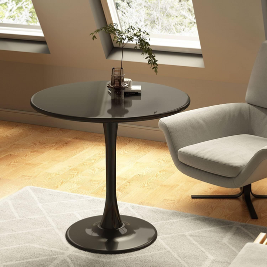 Black Round Table, Modern Dining Table, MDF Top and Steel Base Tulip Round Kitchen Table, Mid Century Coffee Table for Living Room 24 Inch, Xmas Christmas Gift
