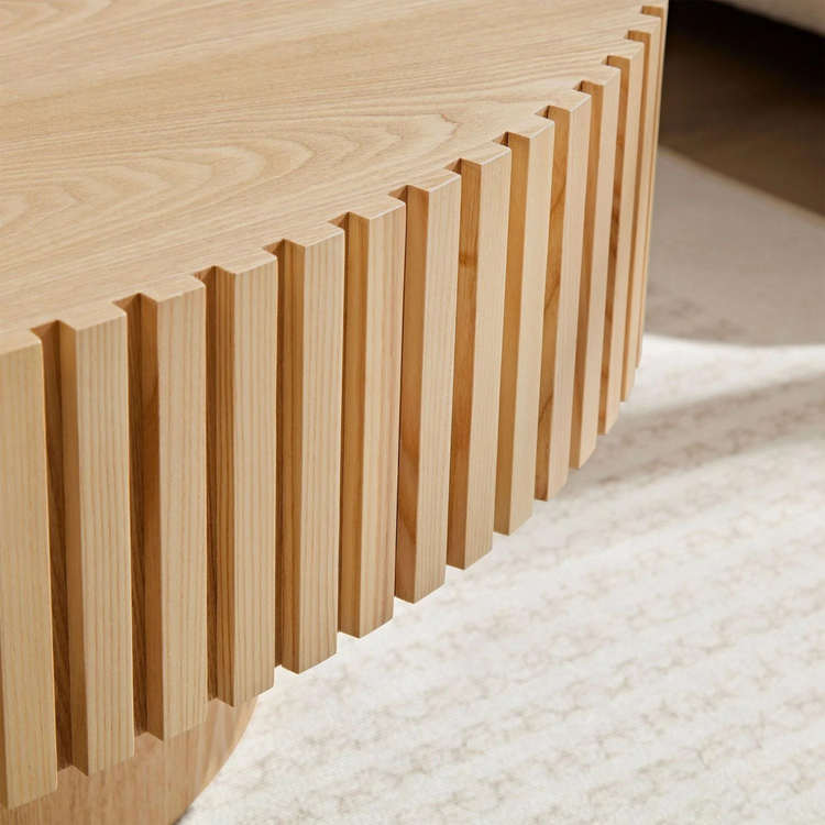 Modern Handcraft Drum Coffee Table Length 43.7 inch Ellipse Coffee Table for Living Room,Oval Small Coffee Table with Sturdy Pedestal,Natural Ash MDF