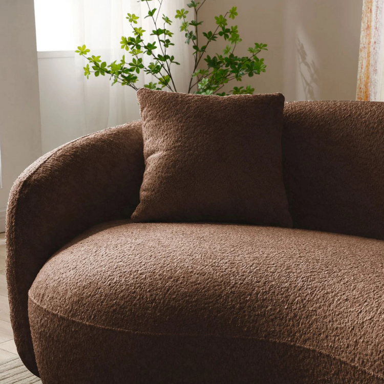 Mid Century Modern Curved Living Room Sofa, Boucle Fabric Couch for Bedroom, Office, Apartment, Brown