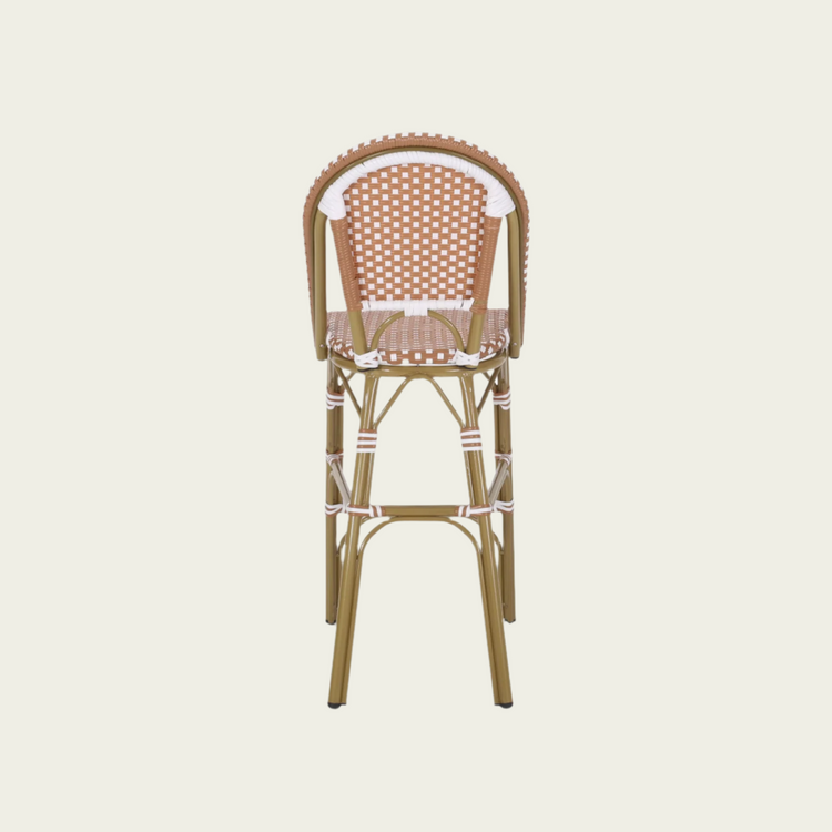 29.5" Outdoor Rattan French Barstool| Pink and White| Aluminum Frame & Bamboo Finish (set of 2)
