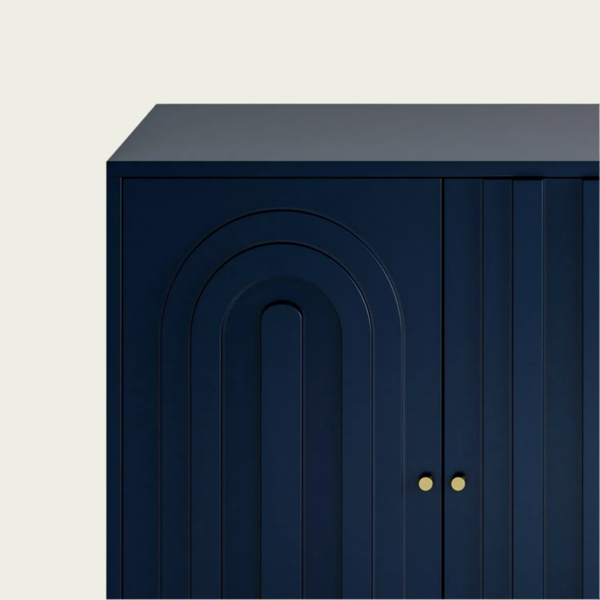 4 Door Blue Lacquered Wooden Storage Cabinet - Buffet Sideboard