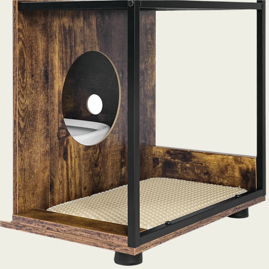 Double Cat Litter Box Furniture - 2 Hidden Litter Box Enclosure with mat - White & Walnut MDF