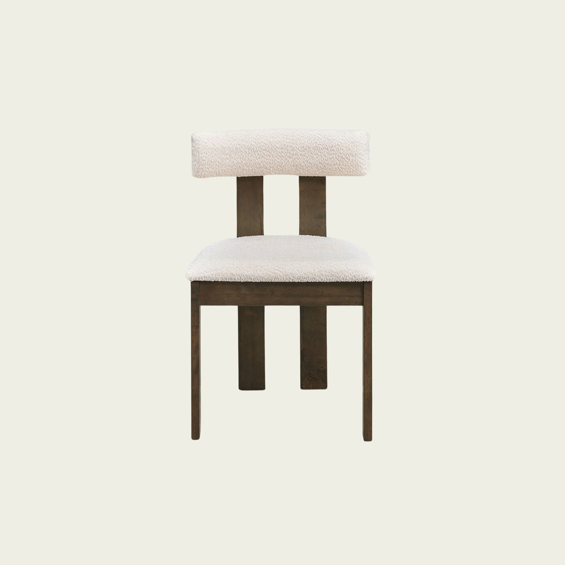 5-Piece Mid-Century Modern Dining Set | Open back boucle Upholstere wood chairs | Round Wood table