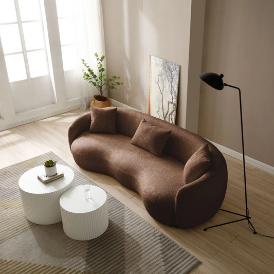 Mid Century Modern Curved Living Room Sofa, Boucle Fabric Couch for Bedroom, Office, Apartment, Brown