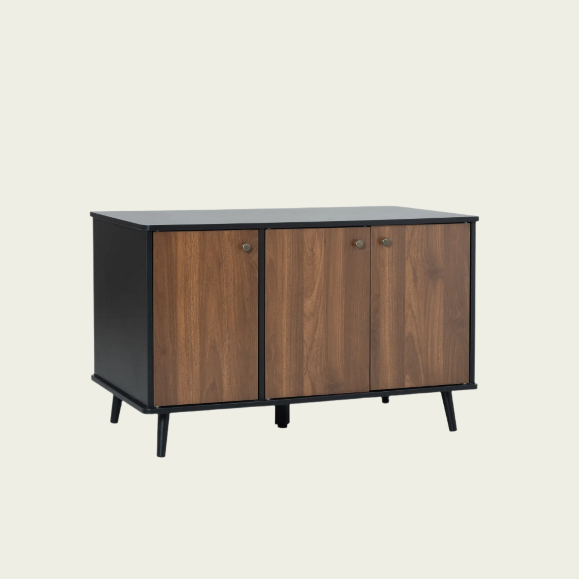Cat Litter Box Furniture with Hidden Plug, 3 Doors Storage Bench  Black and Walnut