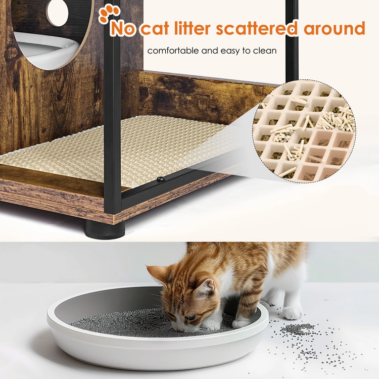 Double Cat Litter Box Furniture - 2 Hidden Litter Box Enclosure with mat - White & Walnut MDF