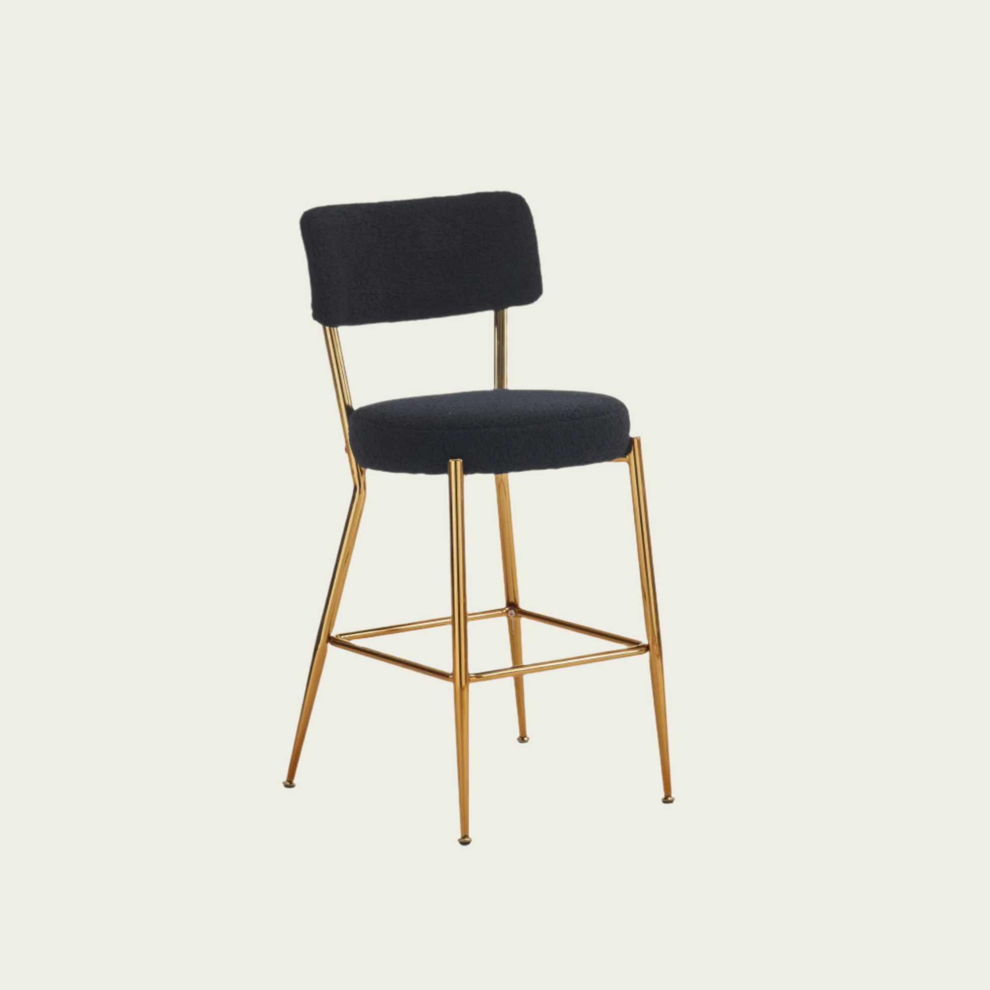 Set of 2 modern teddy fabric upholstered bar stools - Metal base high stool - Suitable for kitchen, dining and living ro