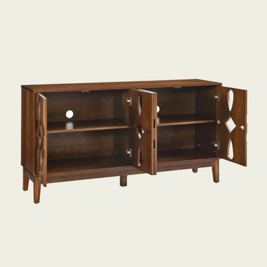 60.5" Mid Century Modern Sideboard Buffet Cabinet with Storage, TV Media Console Table, Storage Cabinet with 4 Doors & Adjustable Shelves for Kitchen Dining Living Room Entryway, Walnut