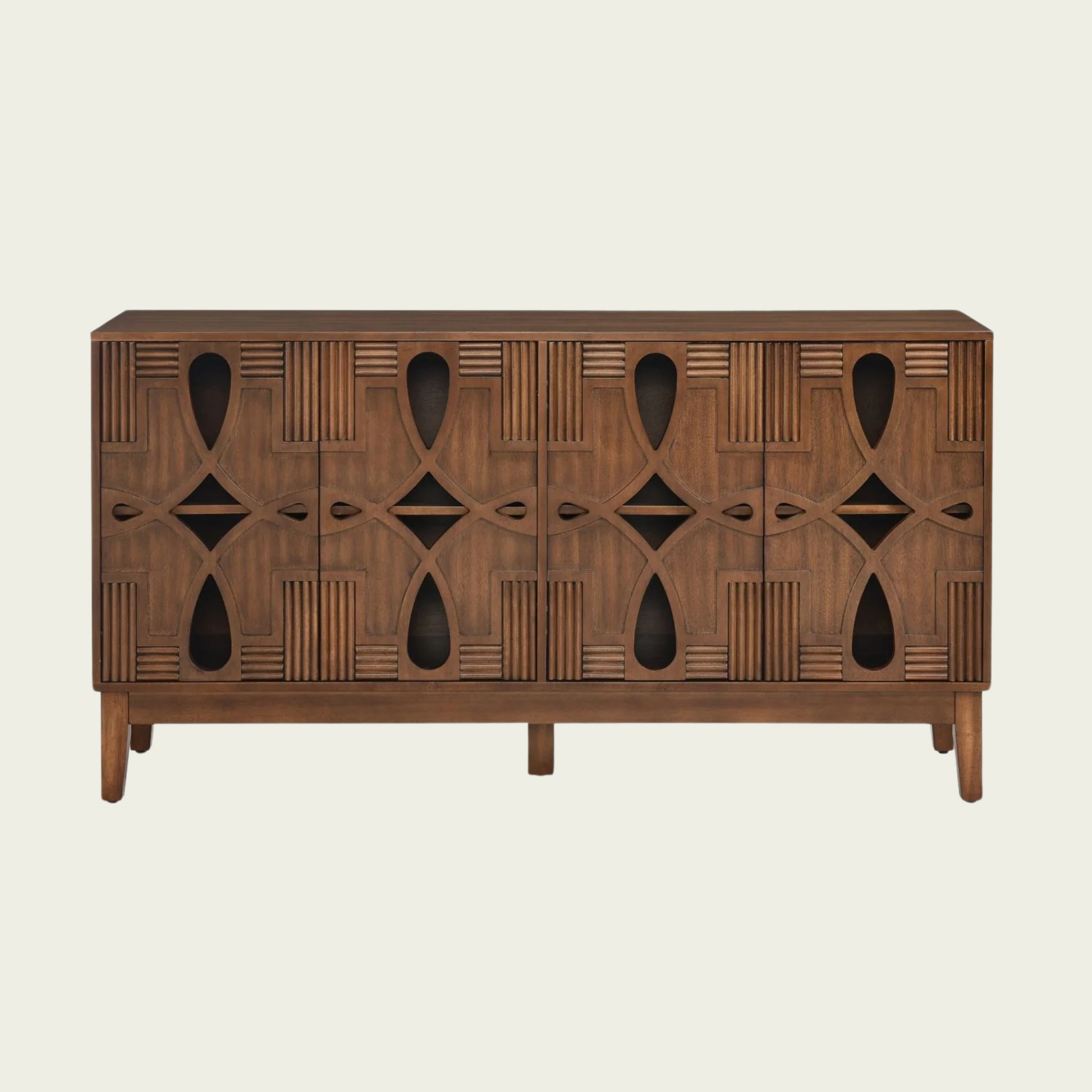 60.5" Mid Century Modern Sideboard Buffet Cabinet with Storage, TV Media Console Table, Storage Cabinet with 4 Doors & Adjustable Shelves for Kitchen Dining Living Room Entryway, Walnut