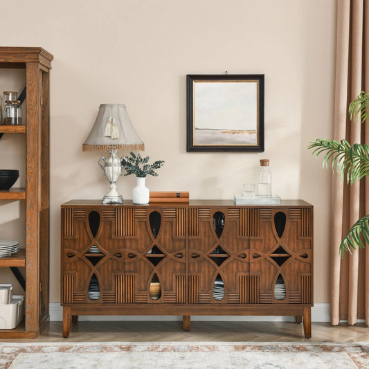 60.5" Mid Century Modern Sideboard Buffet Cabinet with Storage, TV Media Console Table, Storage Cabinet with 4 Doors & Adjustable Shelves for Kitchen Dining Living Room Entryway, Walnut