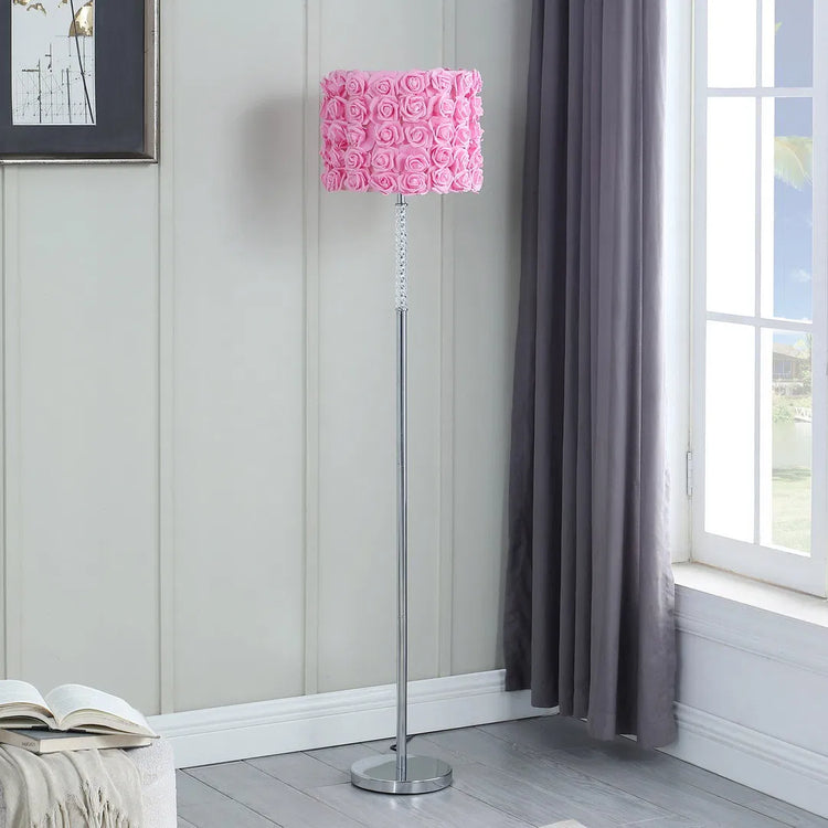 Pink Roses In Bloom Acrylic/Metal Floor Lamp 63"In