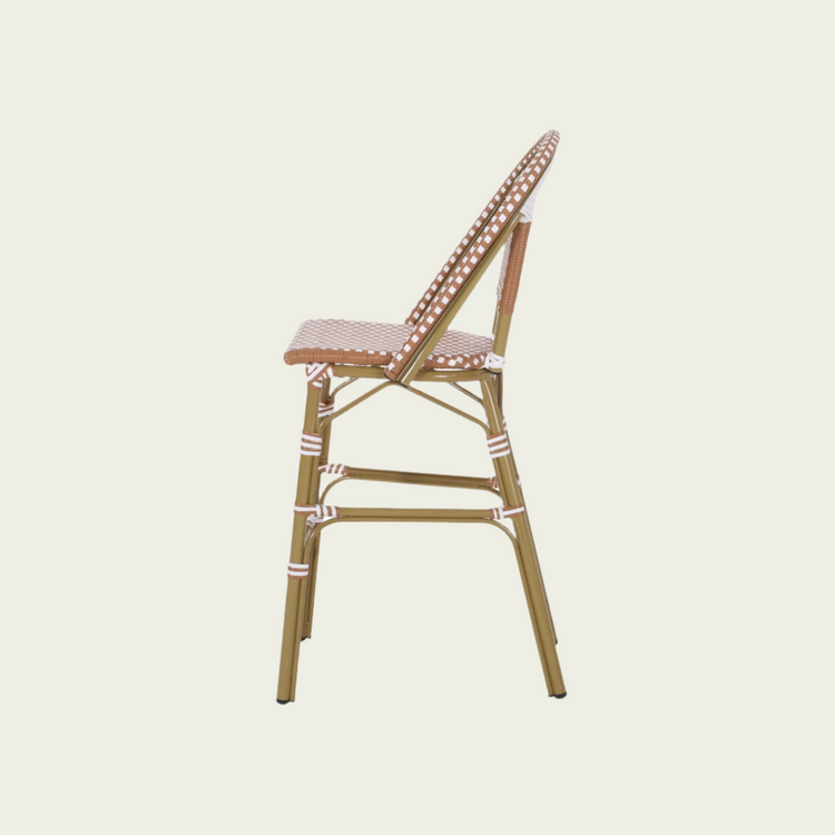 29.5" Outdoor Rattan French Barstool| Pink and White| Aluminum Frame & Bamboo Finish (set of 2)